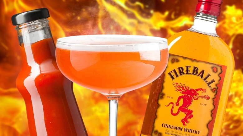fireball with glass and bottle