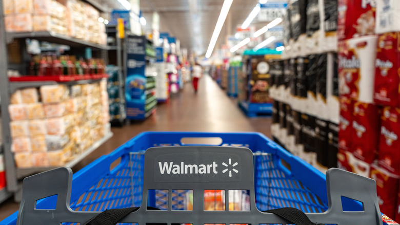 Person shopping in a Walmart store with a cart