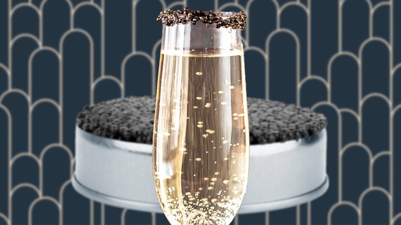 champagne glasses with caviar roe