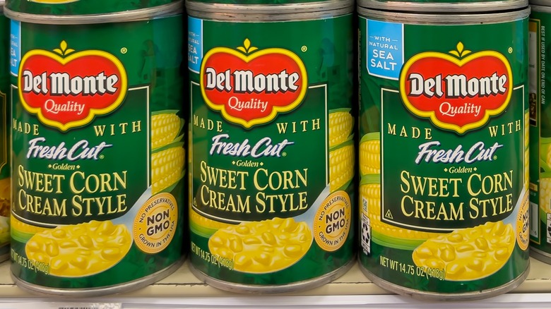 Del Monte canned corn on a shelf