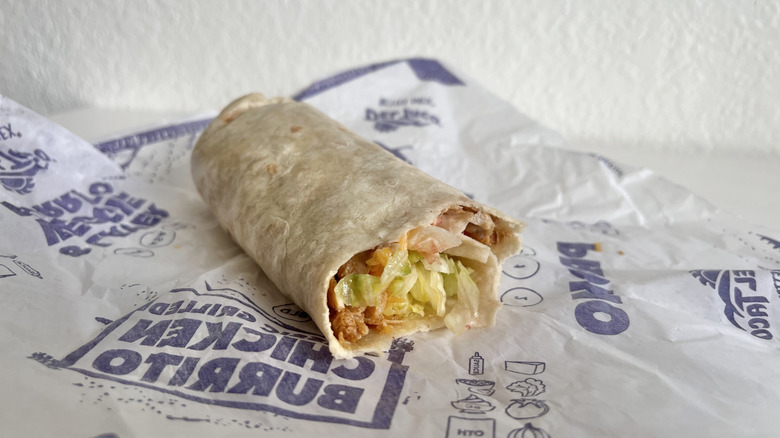 Grilled Chicken Burrito on a paper wrapper