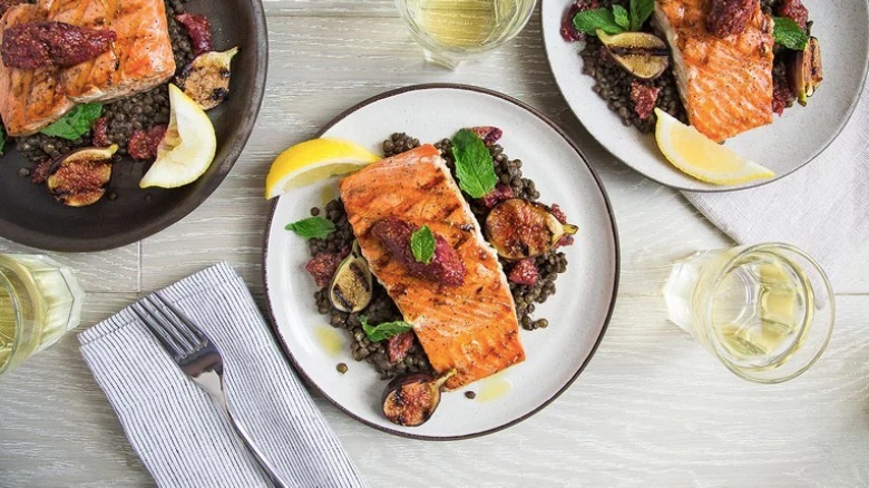 salmon with lentils