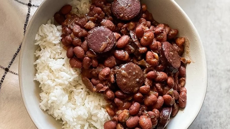 Rice and sausage over rice