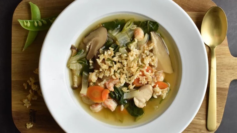 Bowl of sizzling rice soup