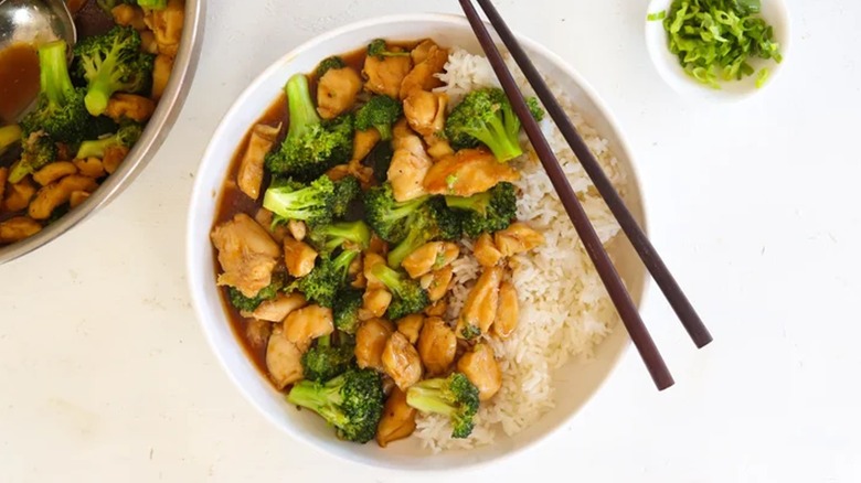 Chicken and broccoli over rice