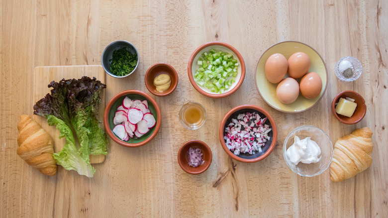 egg sandwich ingredients on table