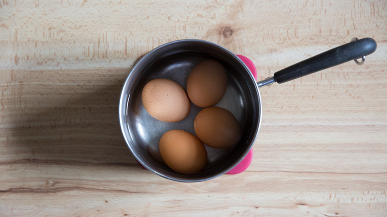 4 eggs in small saucepan