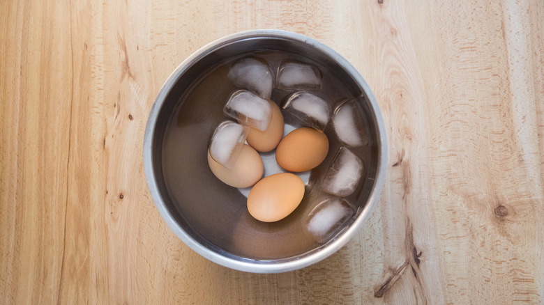boiled eggs in ice water