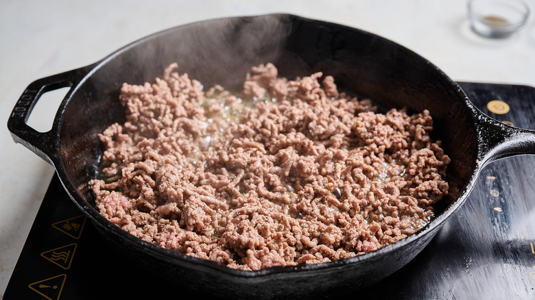 browning beef in a skillet