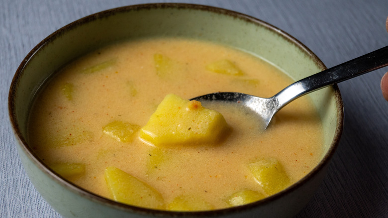 A bowl of Depression-era style potato soup