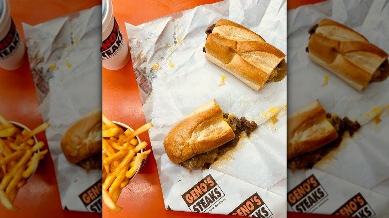 Geno's steaks cheesesteaks with drink and fries