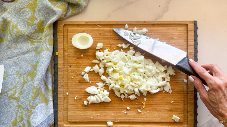 chopped eggs on board