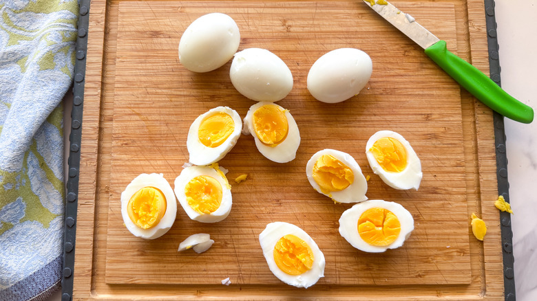 sliced eggs on board