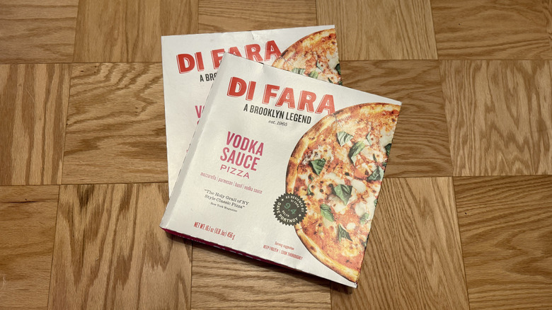 Two boxes of Di Fara Vodka Sauce frozen pizza