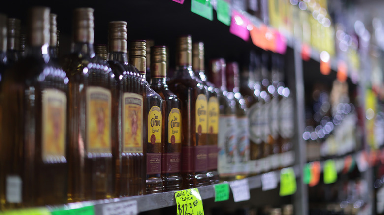 Tequila on shelf in store