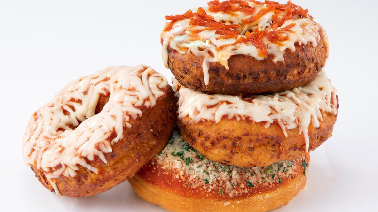 GiGiorno pizza donuts stacked on top of each other on white background
