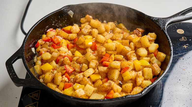 seasoned potatoes in a skillet