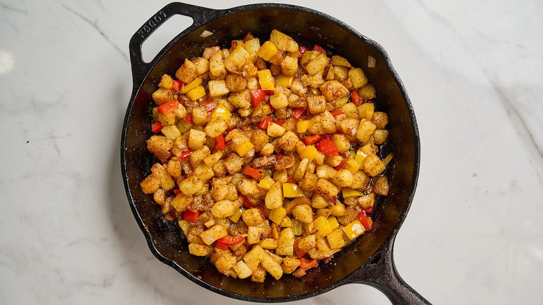 finished diner-style potatoes in a skillet