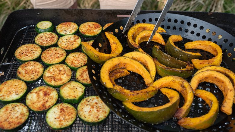closeup of zuchini and pumkin on a grill