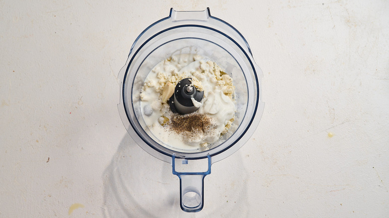 blue cheese dressing ingredients in a food processor