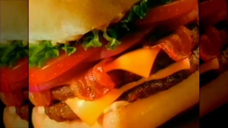 Close up of a Jack in the Box bacon ciabatta burger