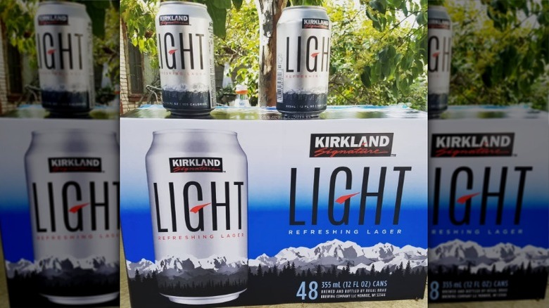 Kirkland Signature Light Beer cans and package