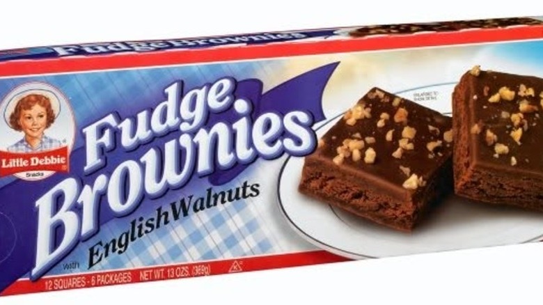 A box of no-longer-available Little Debbie Fudge Brownies with English Walnuts