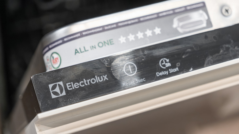 The edge of a control panel from an Electrolux dishwasher