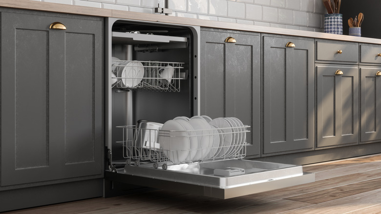 dishwasher open in kitchen