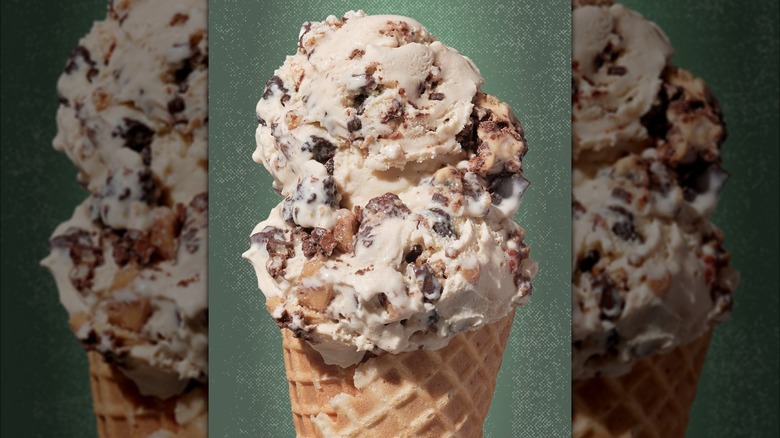 Salt and straw ice cream in a waffle cone