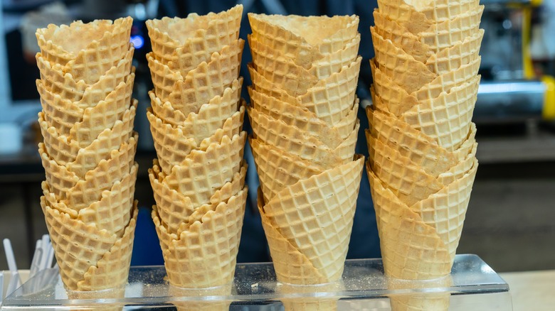 empty waffle cones stacked up