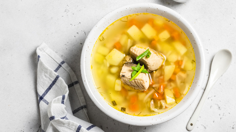 bowl of tuna noodle soup 