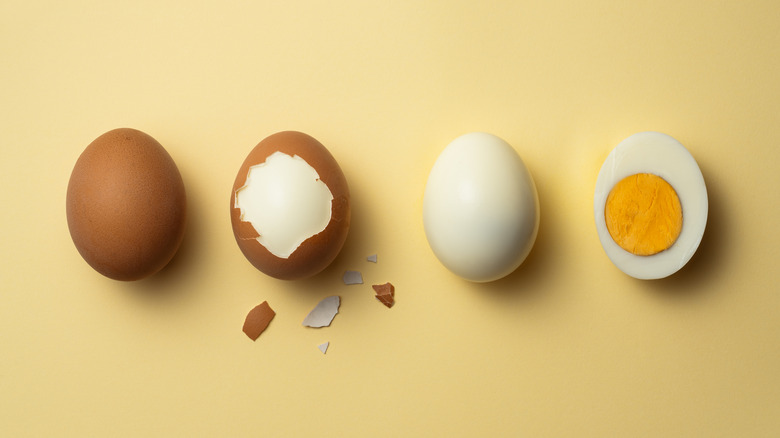 Boiled eggs different stages.