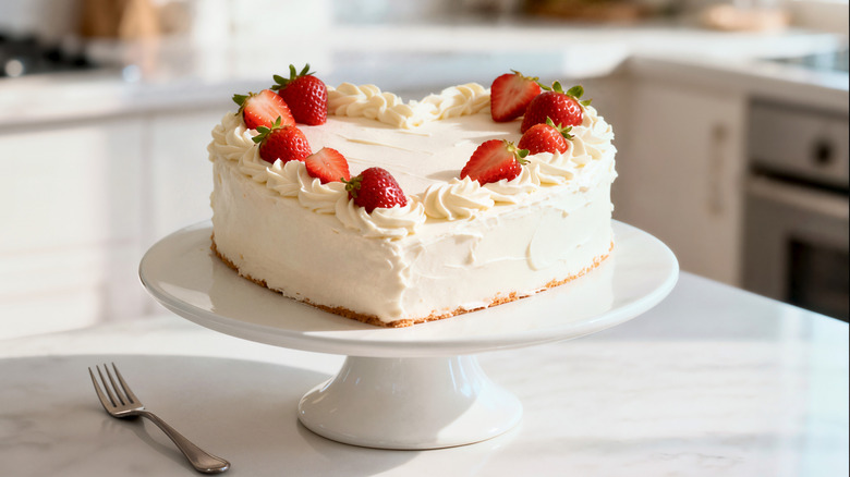 cake stand with heart cake on top