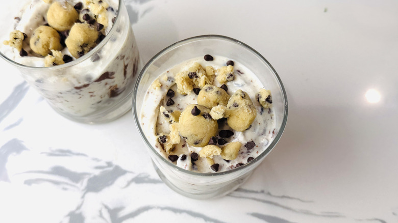 Cookie dough blizzards in glasses