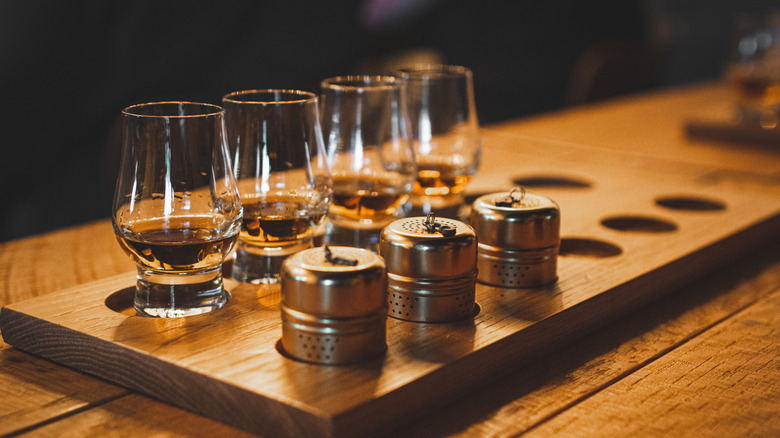 Whiskey bourbon flight tasting board