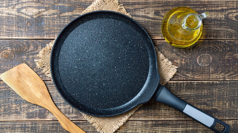 Oil by nonstick skillet