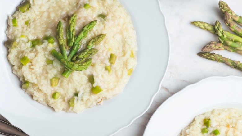 Bowl of risotto and asparagus