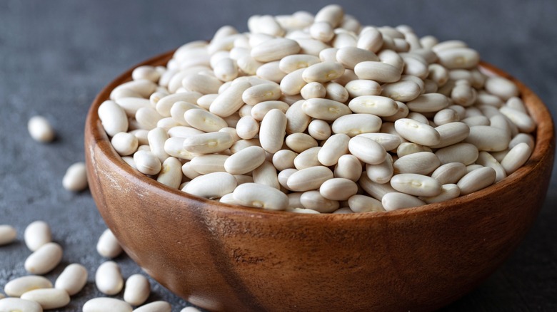 Dry beans in wooden bowl