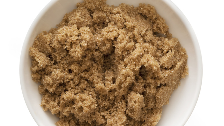 Close-up of bowl of soft brown sugar