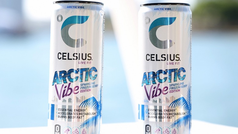 Close-up of two cans of Celsius energy drink