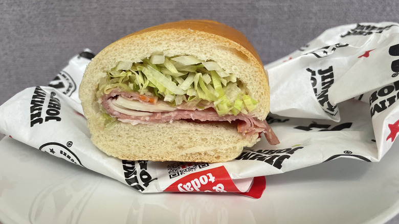 Half a Jimmy John's Vito sandwich on a plate