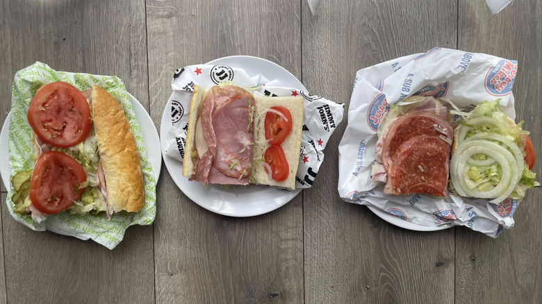 Three open-faced sandwiches overhead