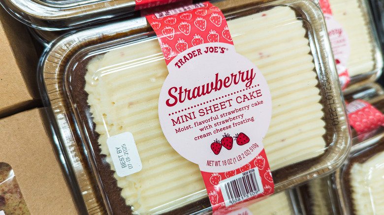 Stack of Trader Joe's strawberry mini sheet cake
