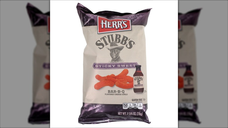 Bag of Herr's Stubb's stick sweet bar-b-q cheese curls