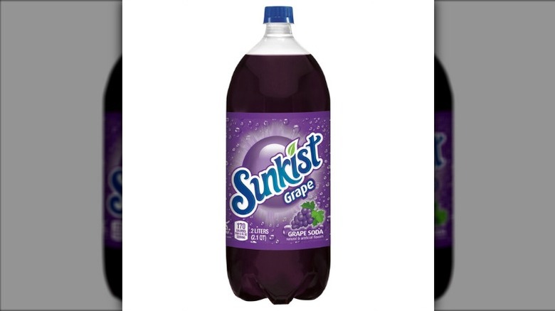A two-liter bottle of Sunkist grape soda