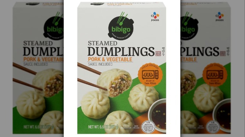 Bibigo dumplings on white surface
