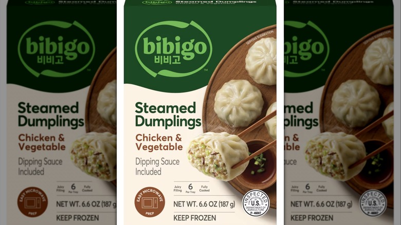 Product image of the Bibigo steamed dumplings box.