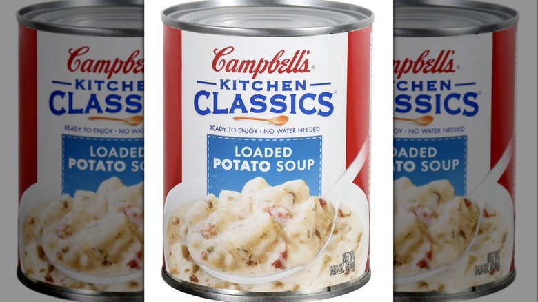 A can of Campbell's Potato Soup with a retro-style branding.