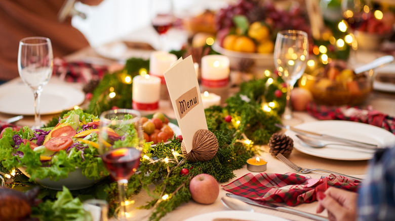 elaborate dining table decorated for holiday